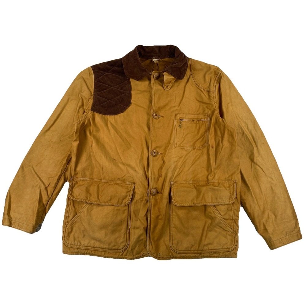Vintage American Outfitters Game Hunting Jacket Beige Corduroy Collar USA - Picture 1 of 15